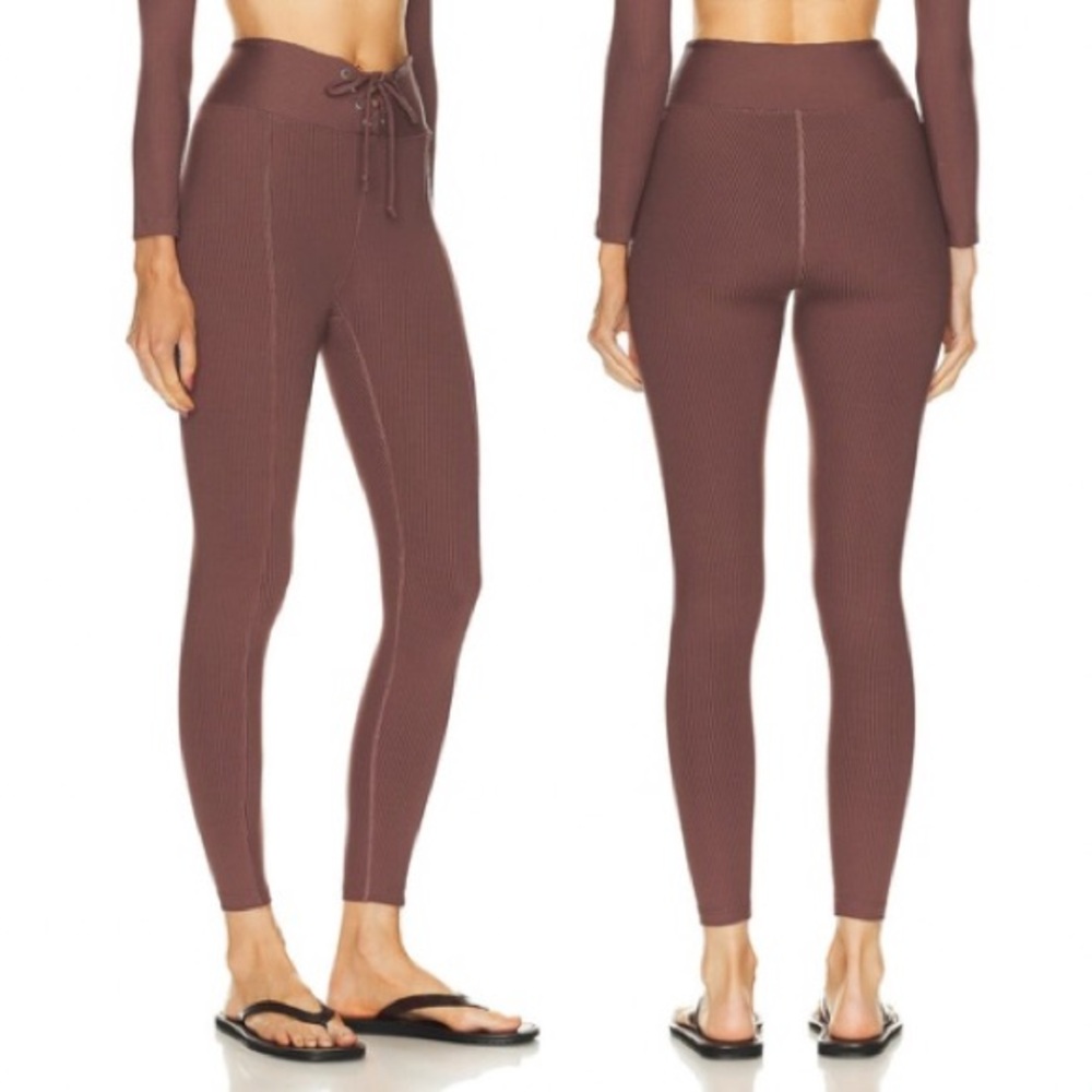 Year of Ours Ribbed Football Leggings XS Coco Brown Lace Up High Rise Athleisure